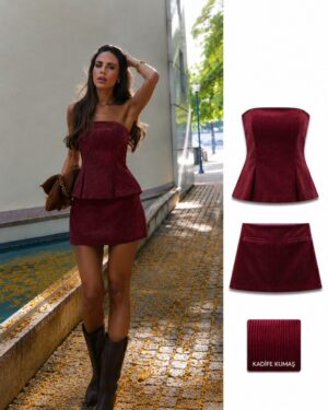 Set elegant kadife në ngjyrë bordo,